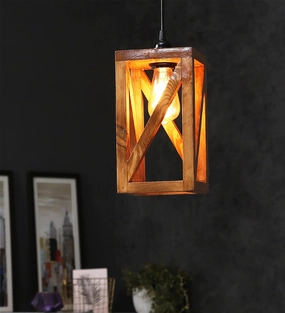 Symmetric Brown Wooden Single Hanging Lamp (BULB NOT INCLUDED) contemporary ceiling fixture