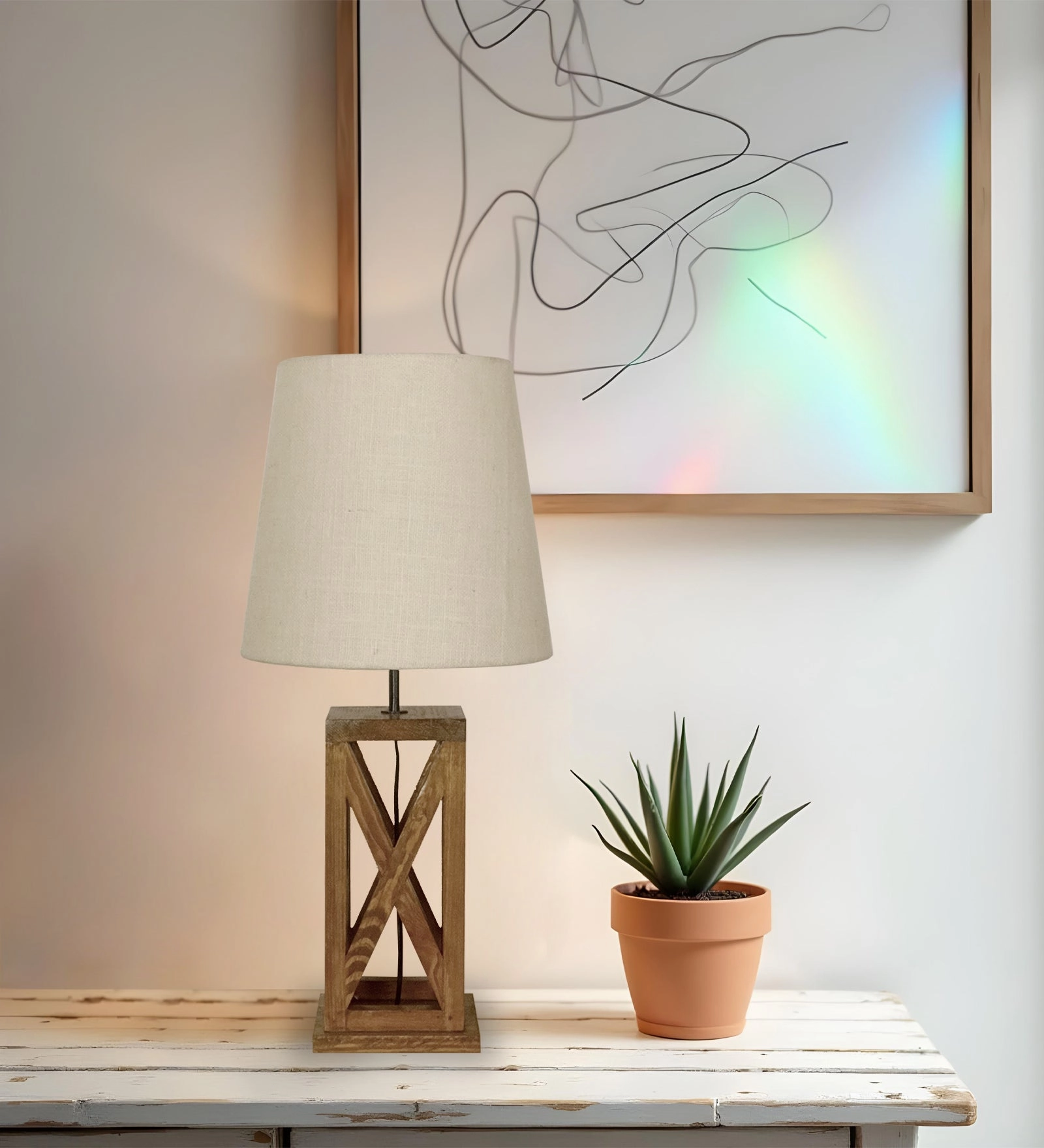 Symmetric Brown Wooden Table Lamp with Black Fabric Lampshade (BULB NOT INCLUDED)