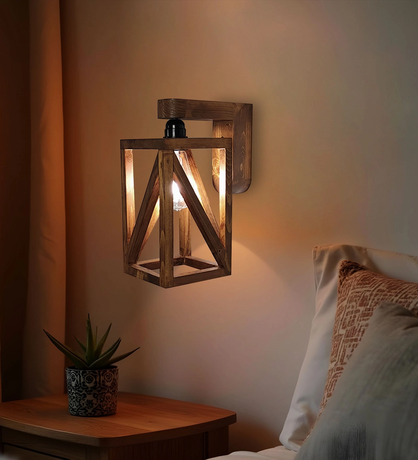 Symmetric Brown Wooden Wall Light (BULB NOT INCLUDED) vintage desk lamp