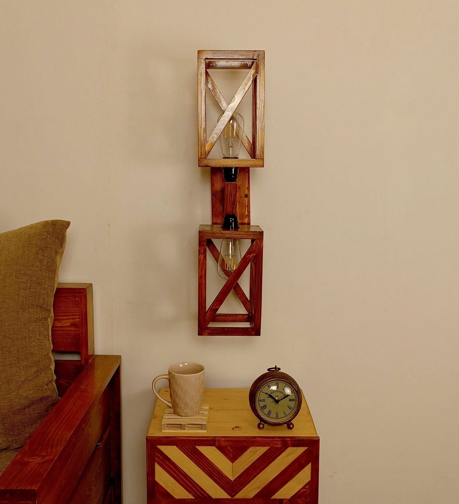 Symmetric Duo Brown Wooden Wall Light (BULB NOT INCLUDED)