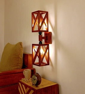 Symmetric Duo Brown Wooden Wall Light (BULB NOT INCLUDED) vintage desk lamp