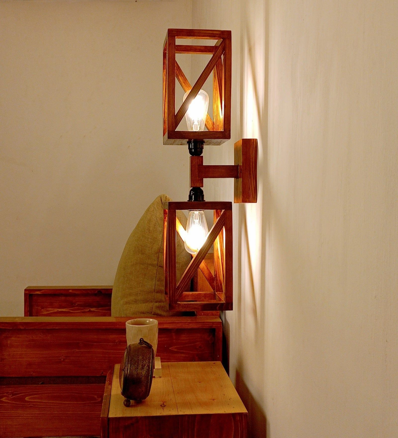 Symmetric Duo Brown Wooden Wall Light (BULB NOT INCLUDED)