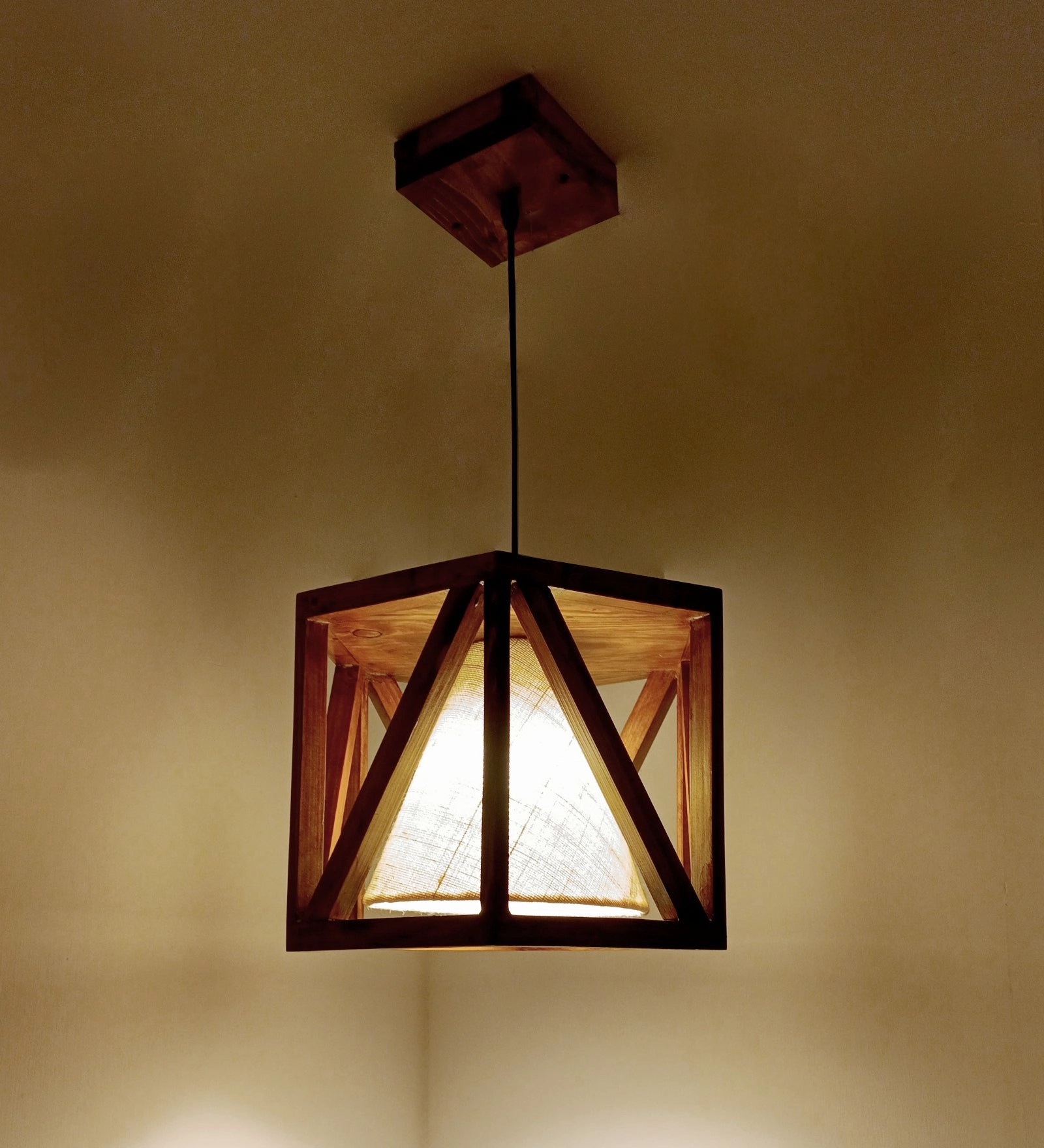 Symmetric Hexa Brown Wooden Single Hanging Lamp (BULB NOT INCLUDED) contemporary ceiling fixture