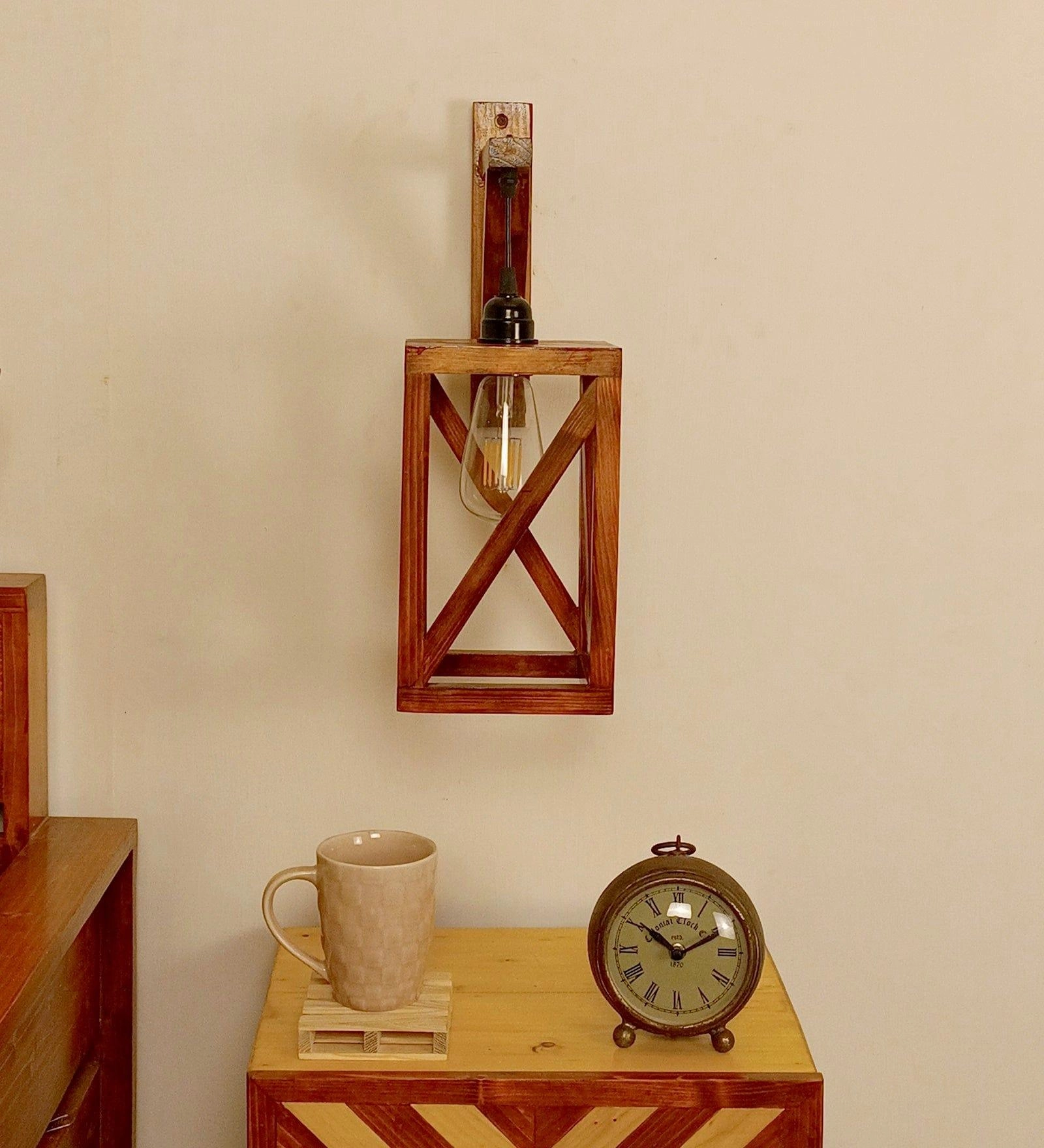 Symmetric L Brown Wooden Wall Light (BULB NOT INCLUDED)