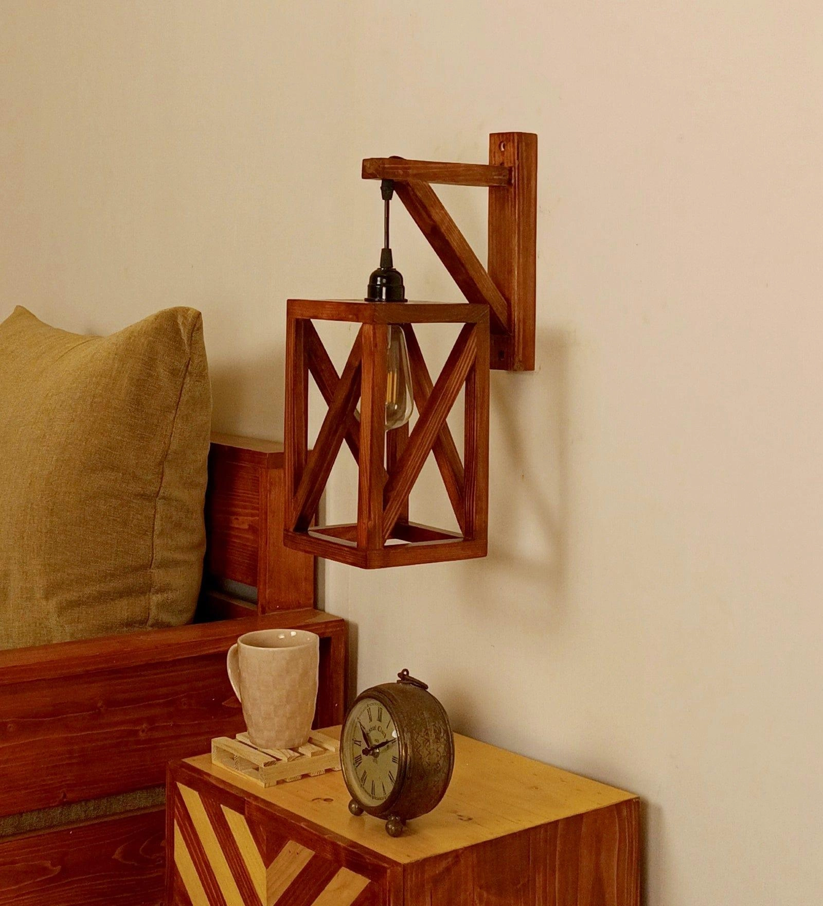 Symmetric L Brown Wooden Wall Light (BULB NOT INCLUDED)