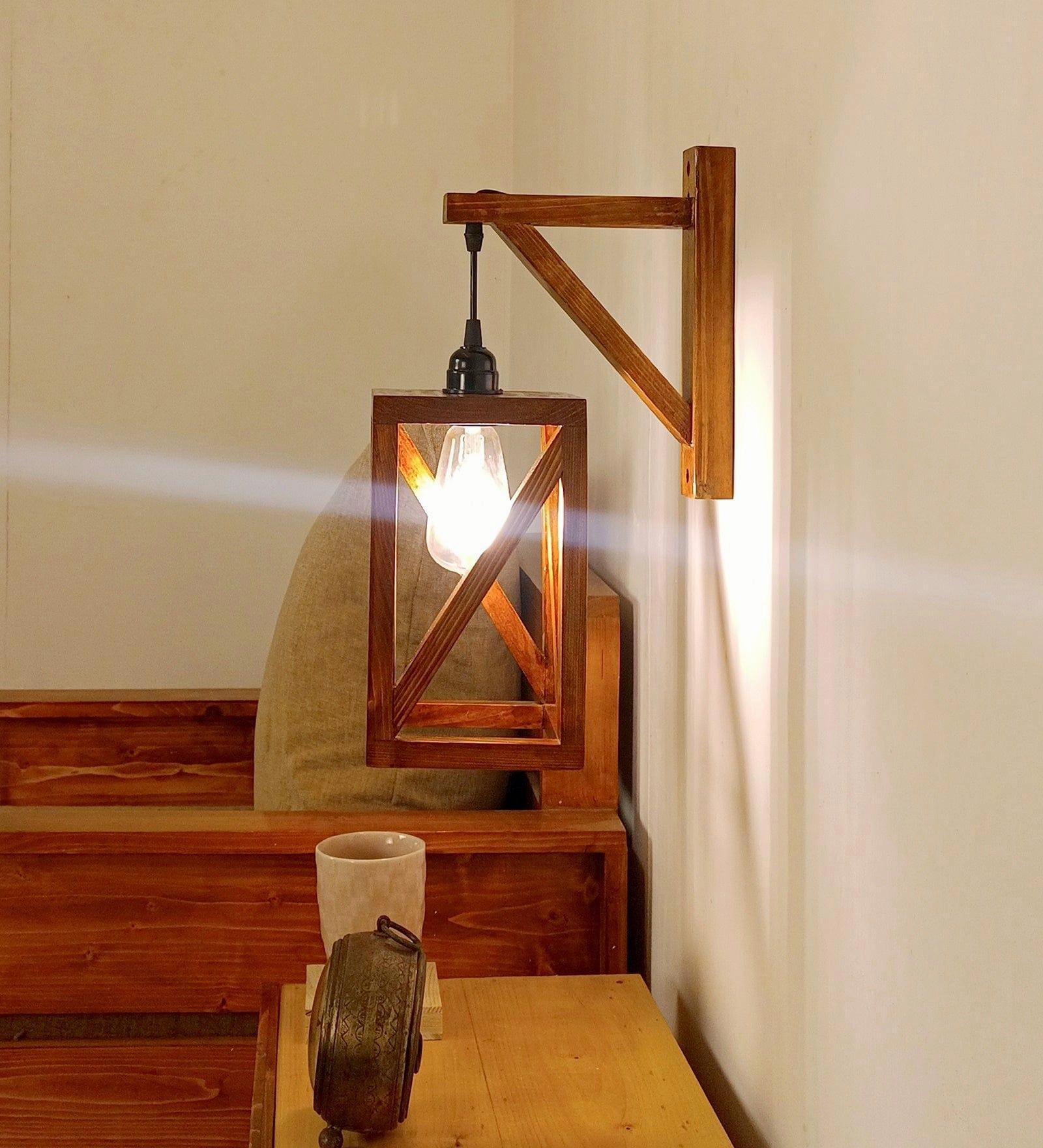 Symmetric L Brown Wooden Wall Light (BULB NOT INCLUDED)