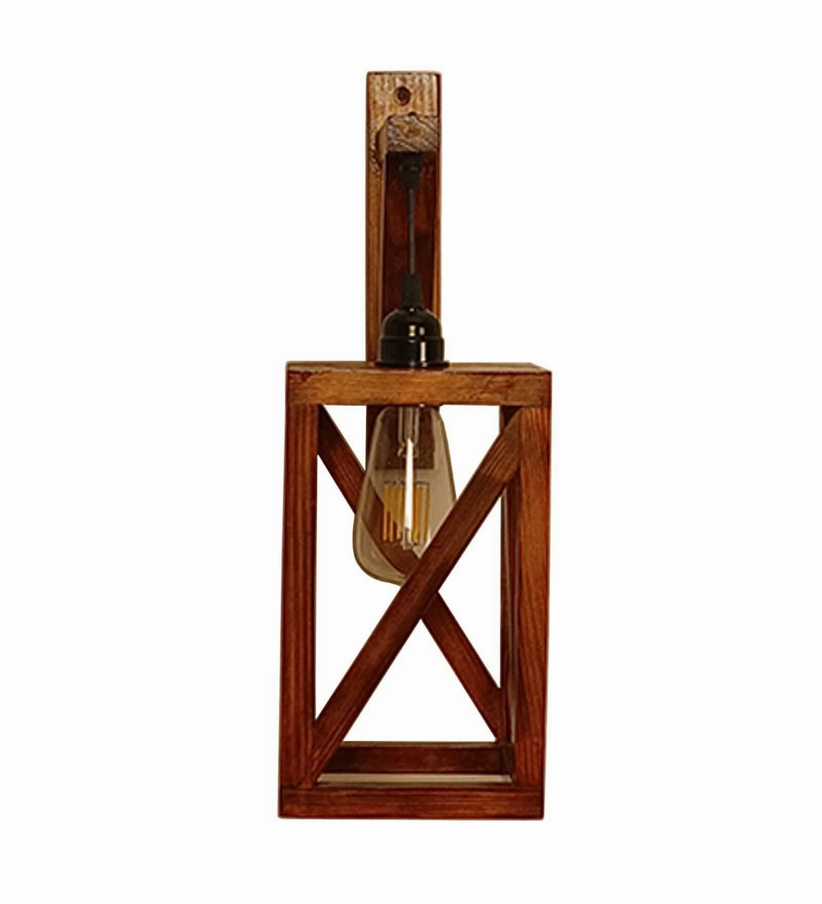 Symmetric L Brown Wooden Wall Light (BULB NOT INCLUDED)