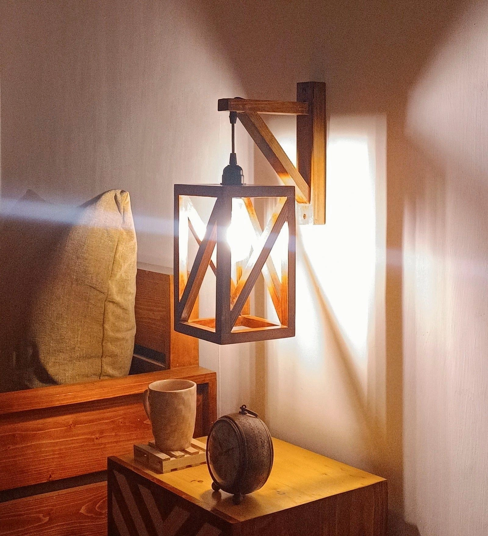 Symmetric L Brown Wooden Wall Light (BULB NOT INCLUDED)