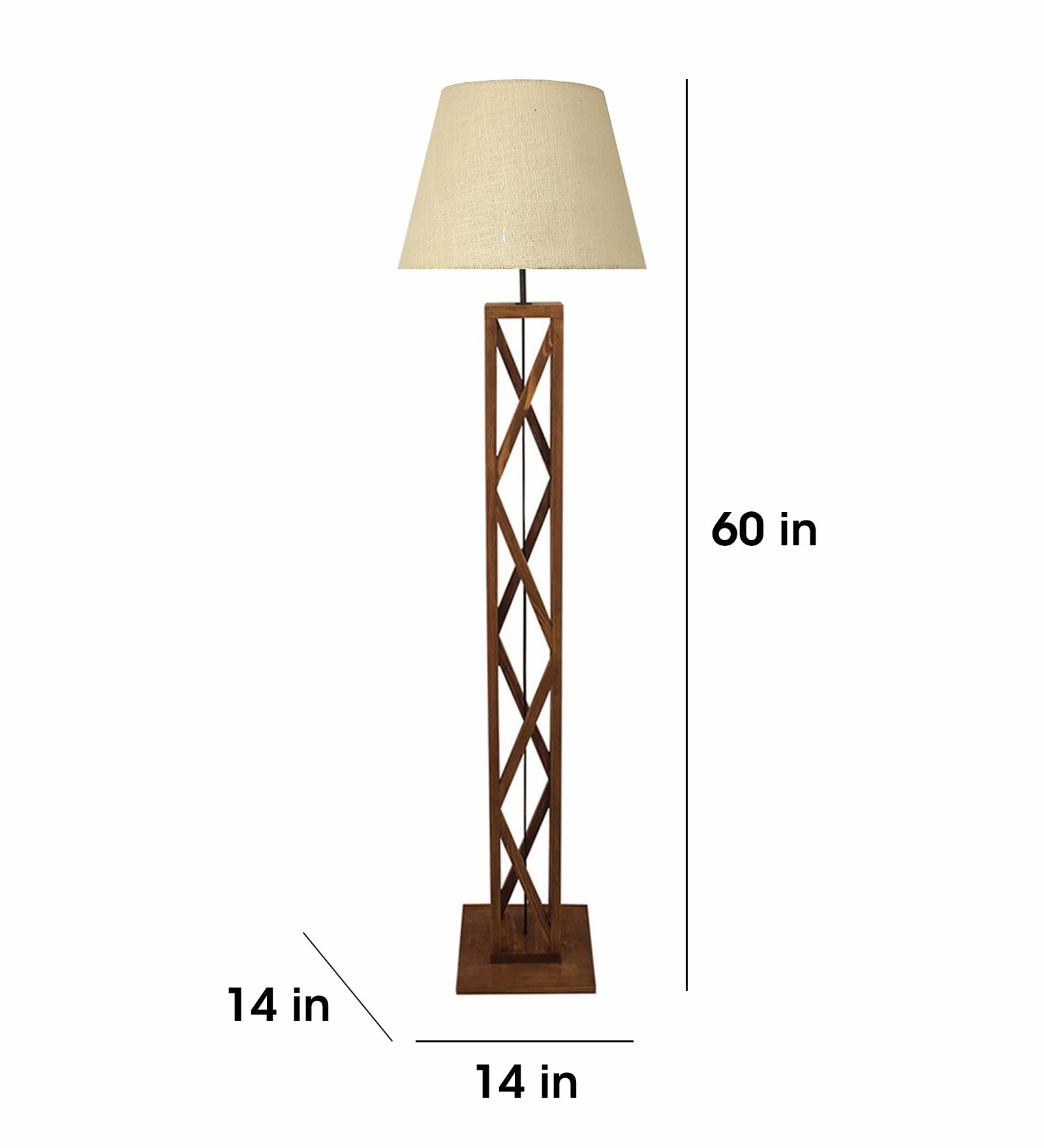 Symmetric Wooden Floor Lamp with Premium Beige Fabric Lampshade (BULB NOT INCLUDED)