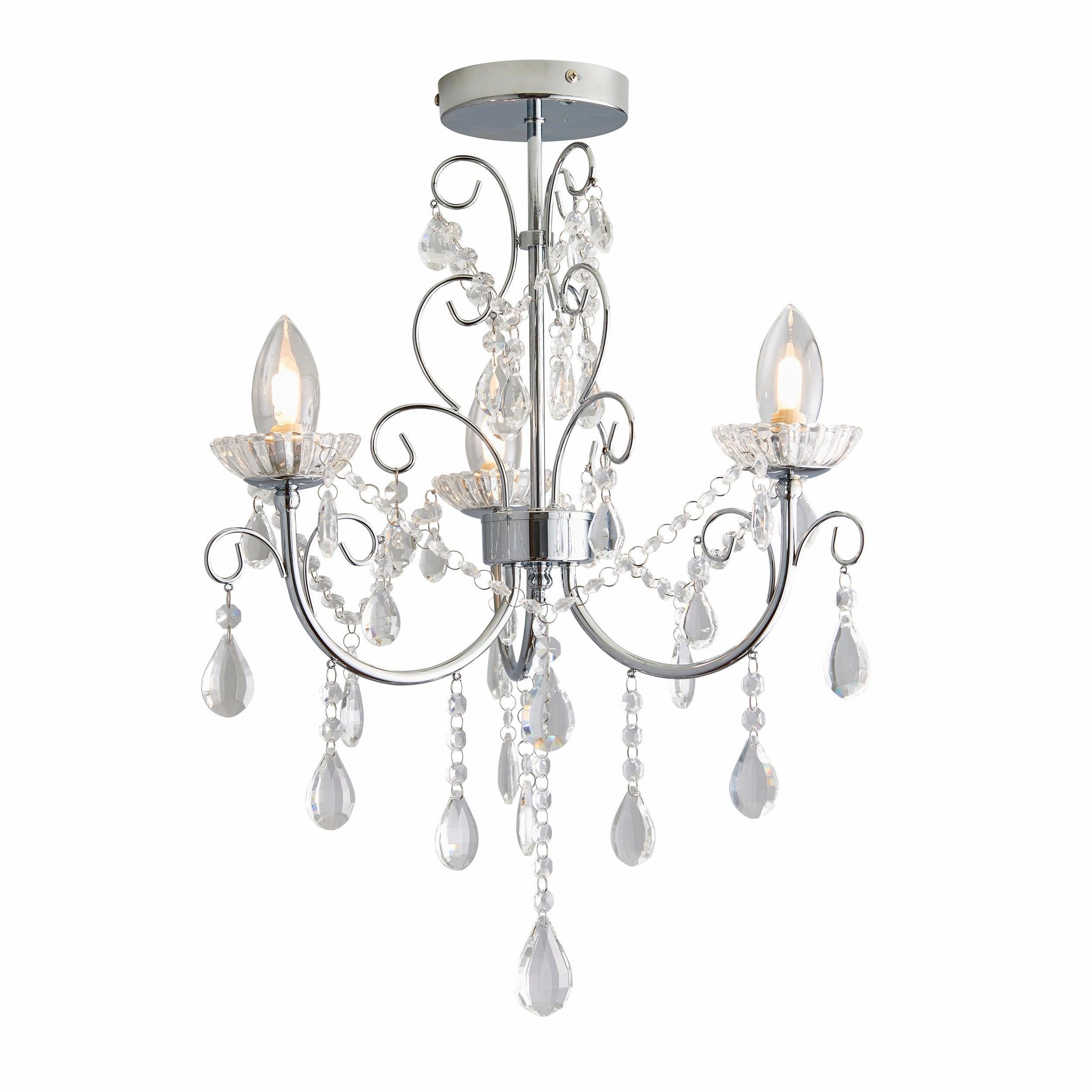 Tabitha Crystal Glass & Chrome 3 Light Bathroom Ceiling Light