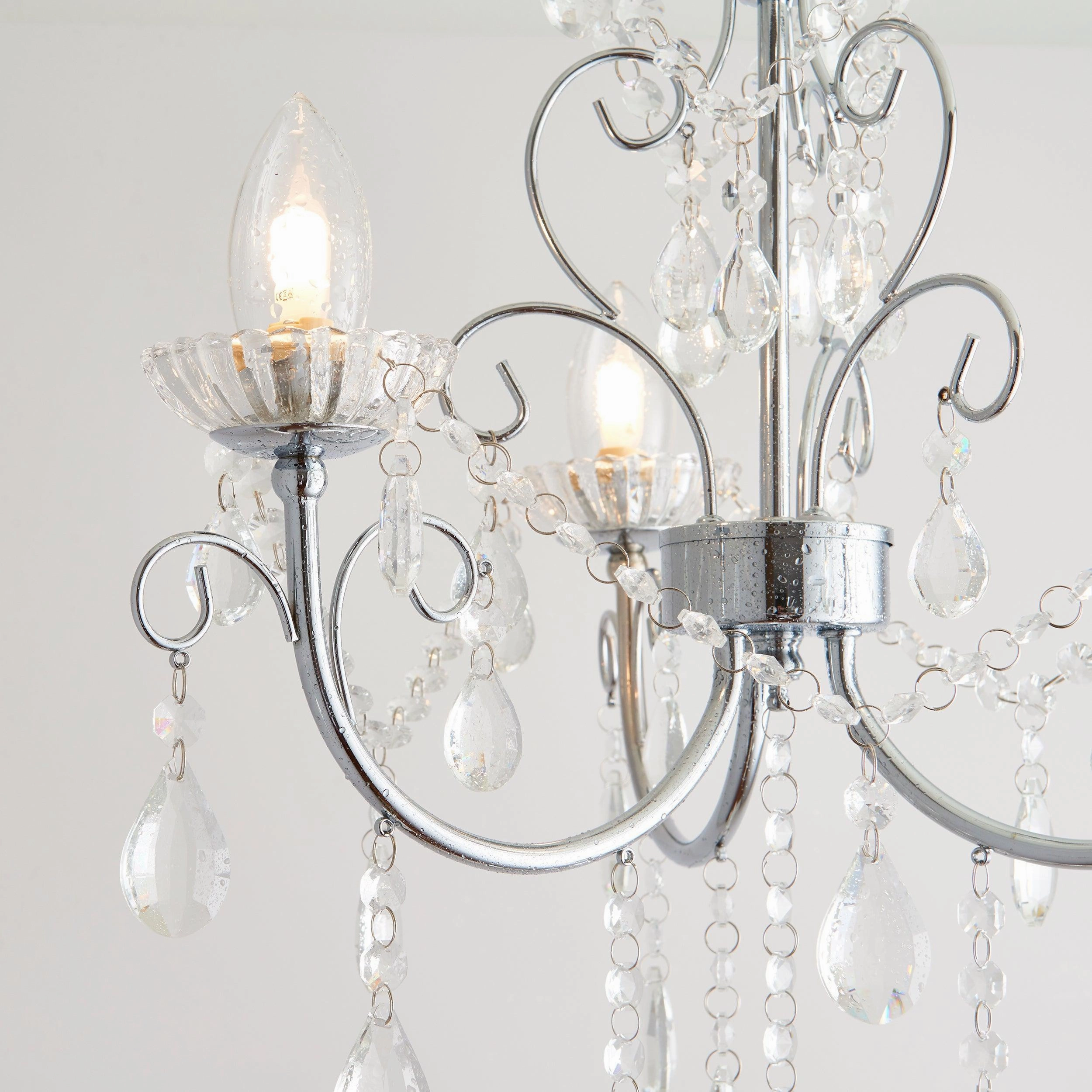 Tabitha Crystal Glass & Chrome 3 Light Bathroom Ceiling Light