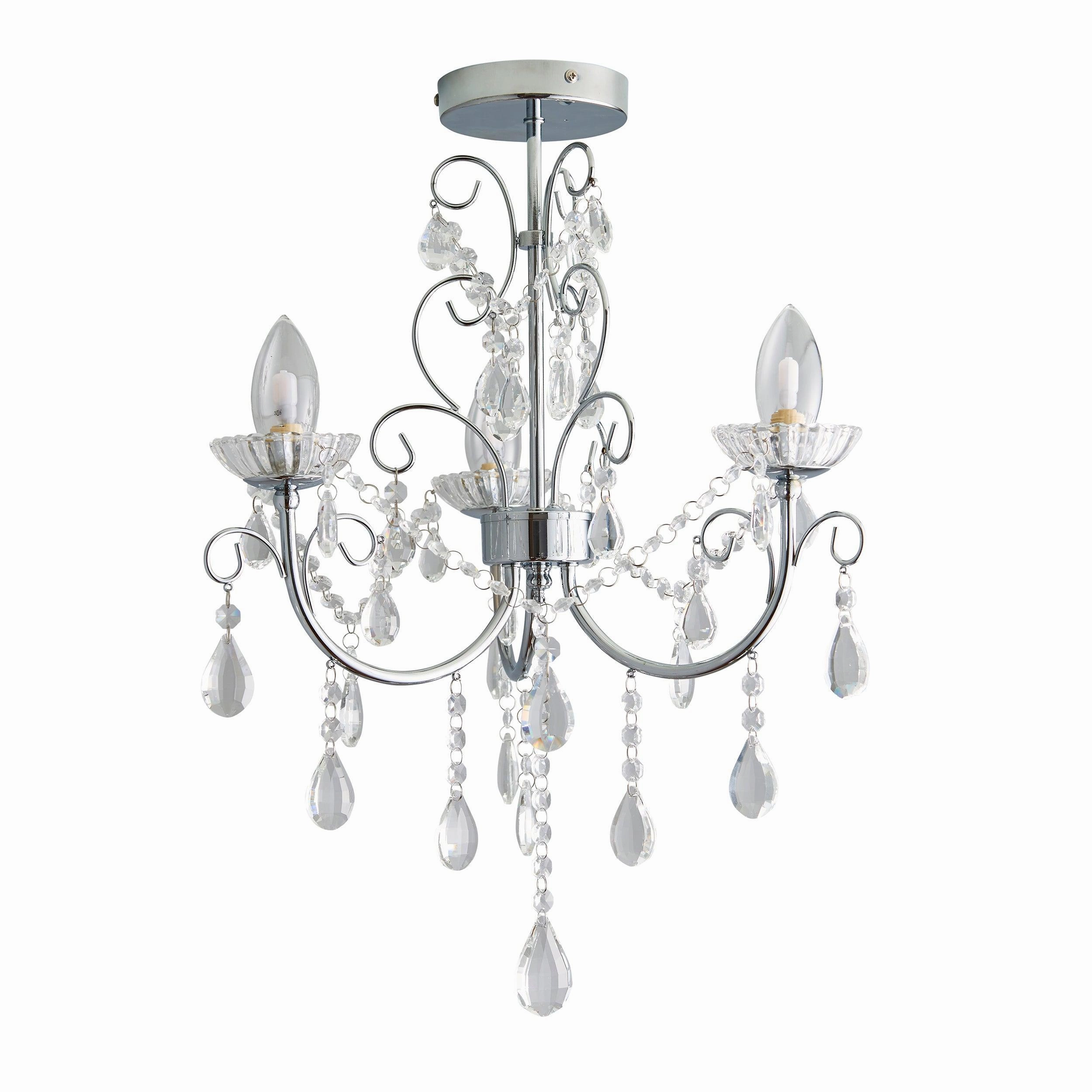 Tabitha Crystal Glass & Chrome 3 Light Bathroom Ceiling Light