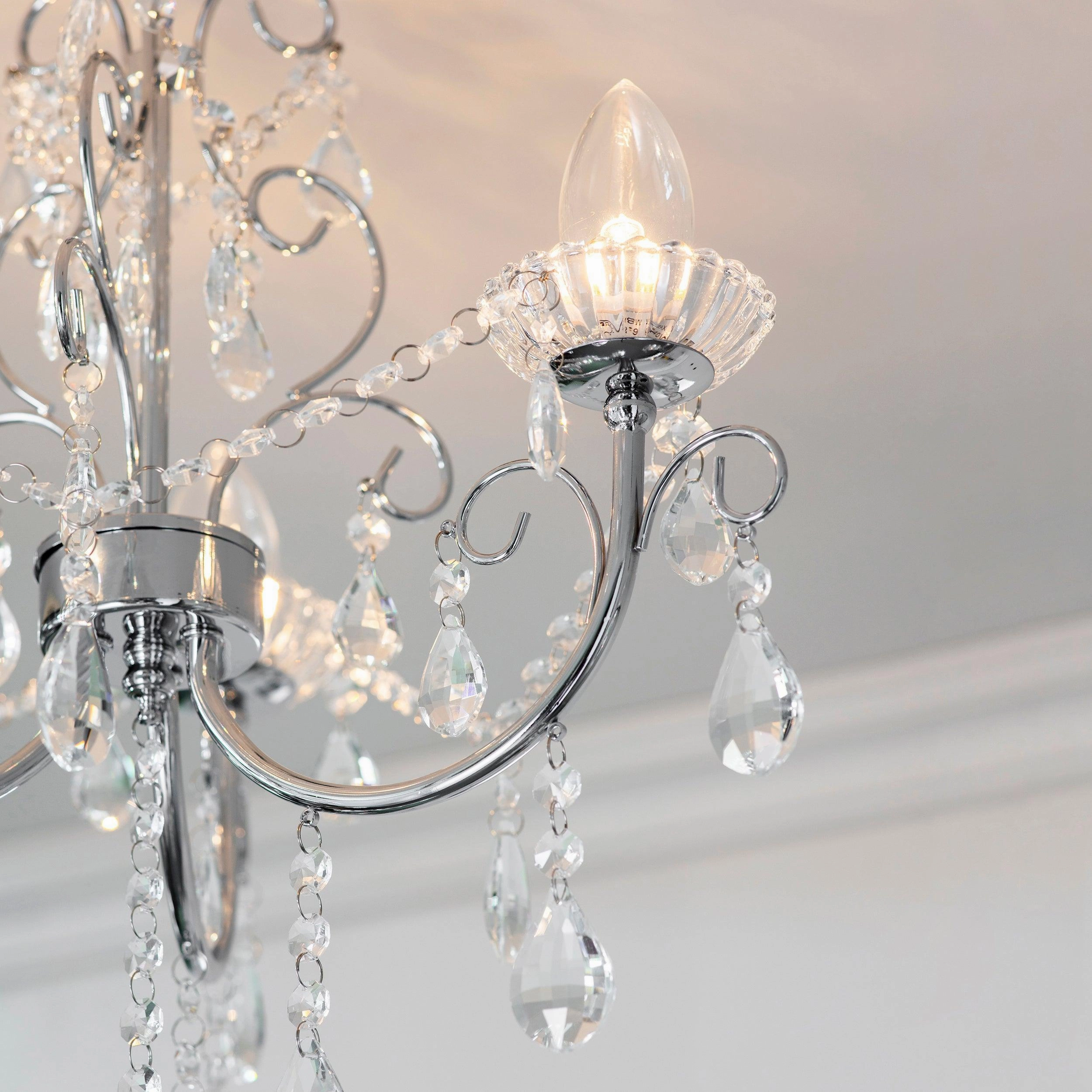 Tabitha Crystal Glass & Chrome 3 Light Bathroom Ceiling Light