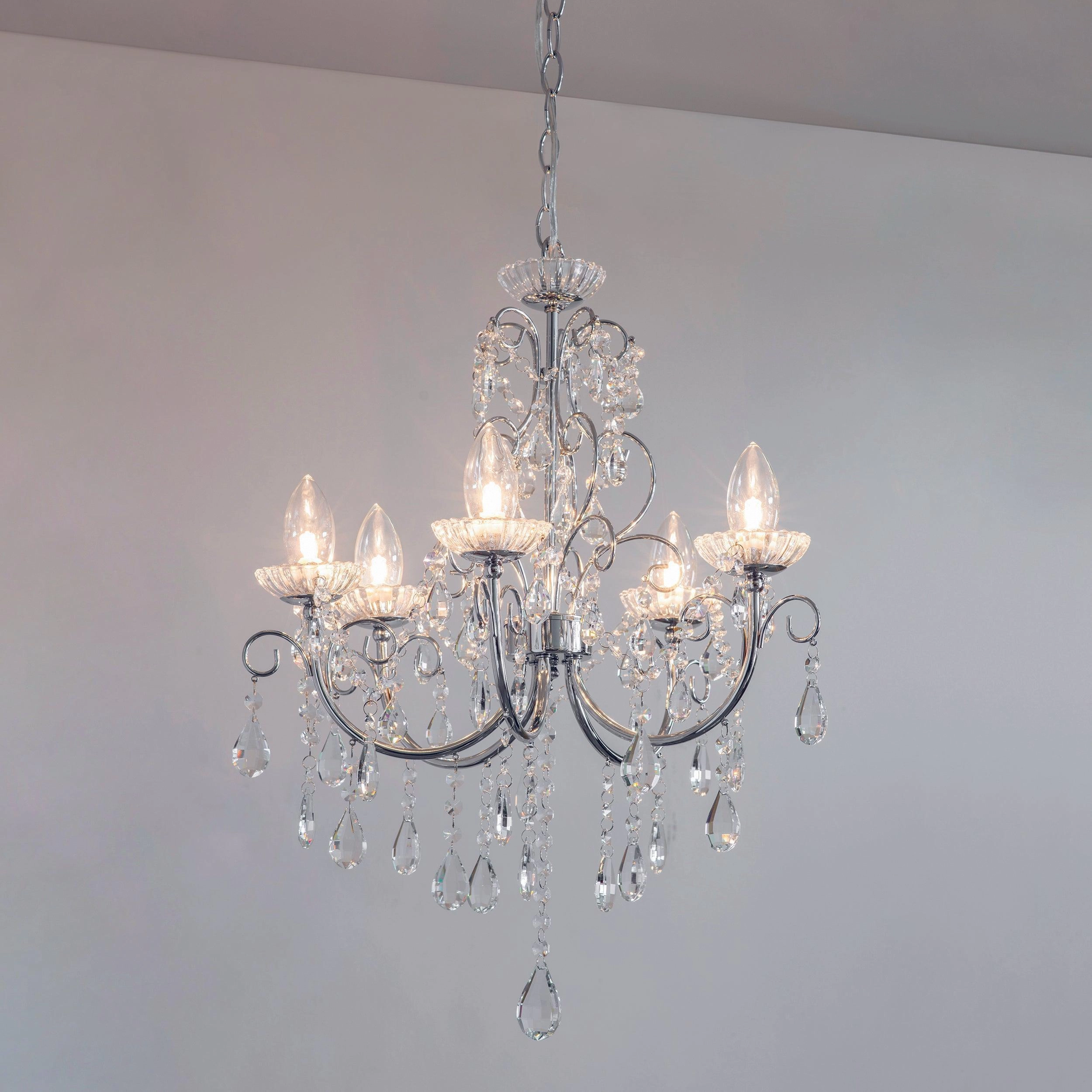 Tabitha Crystal Glass & Chrome 5 Light Bathroom Ceiling Light
