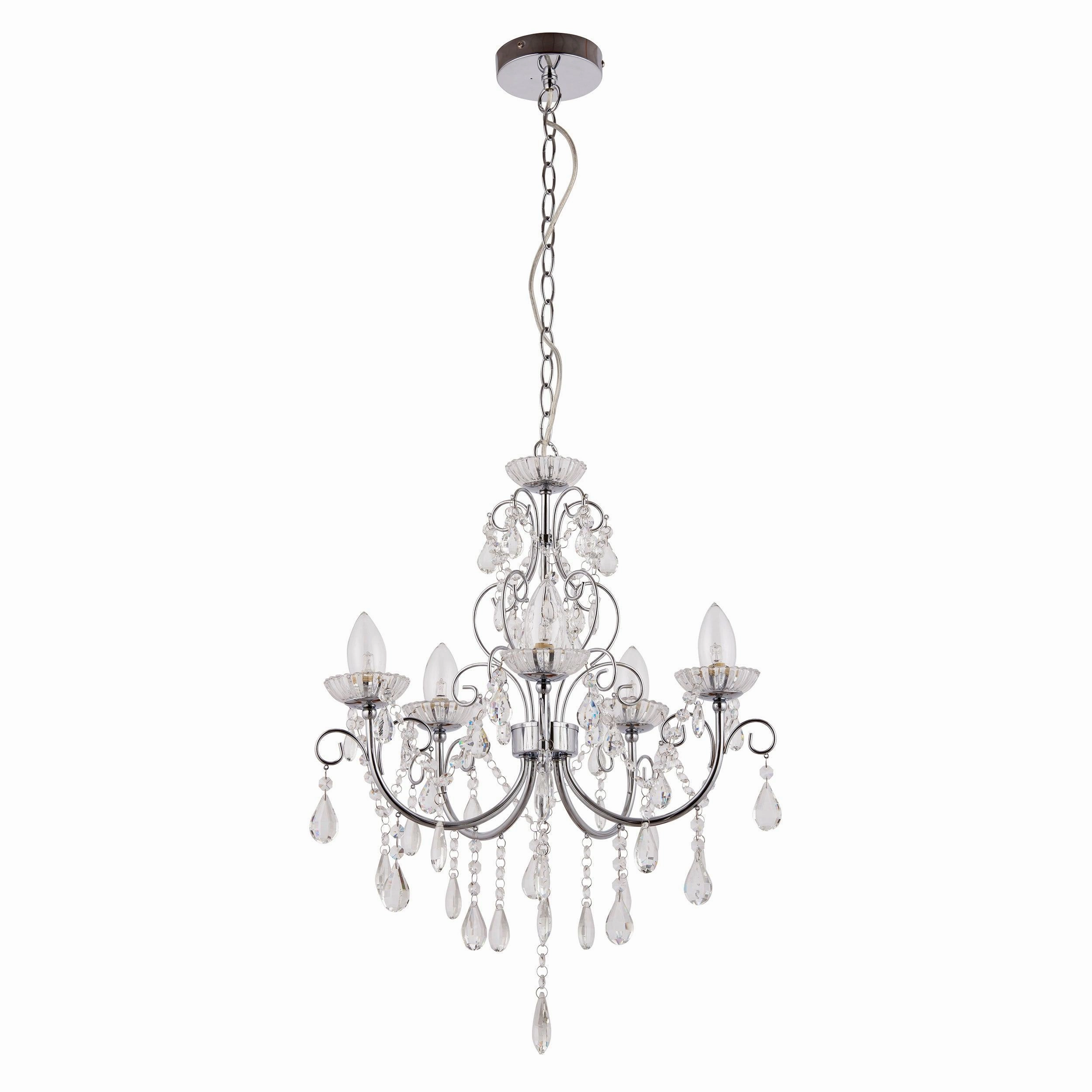 Tabitha Crystal Glass & Chrome 5 Light Bathroom Ceiling Light