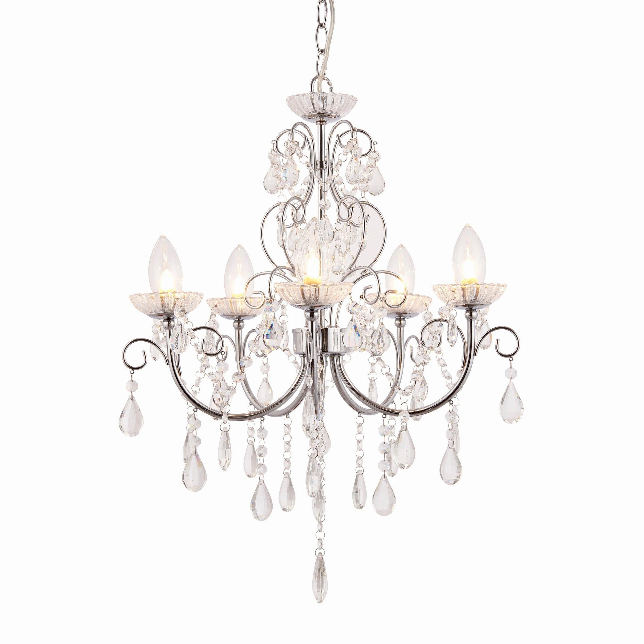 Tabitha Crystal Glass & Chrome 5 Light Bathroom Ceiling Light