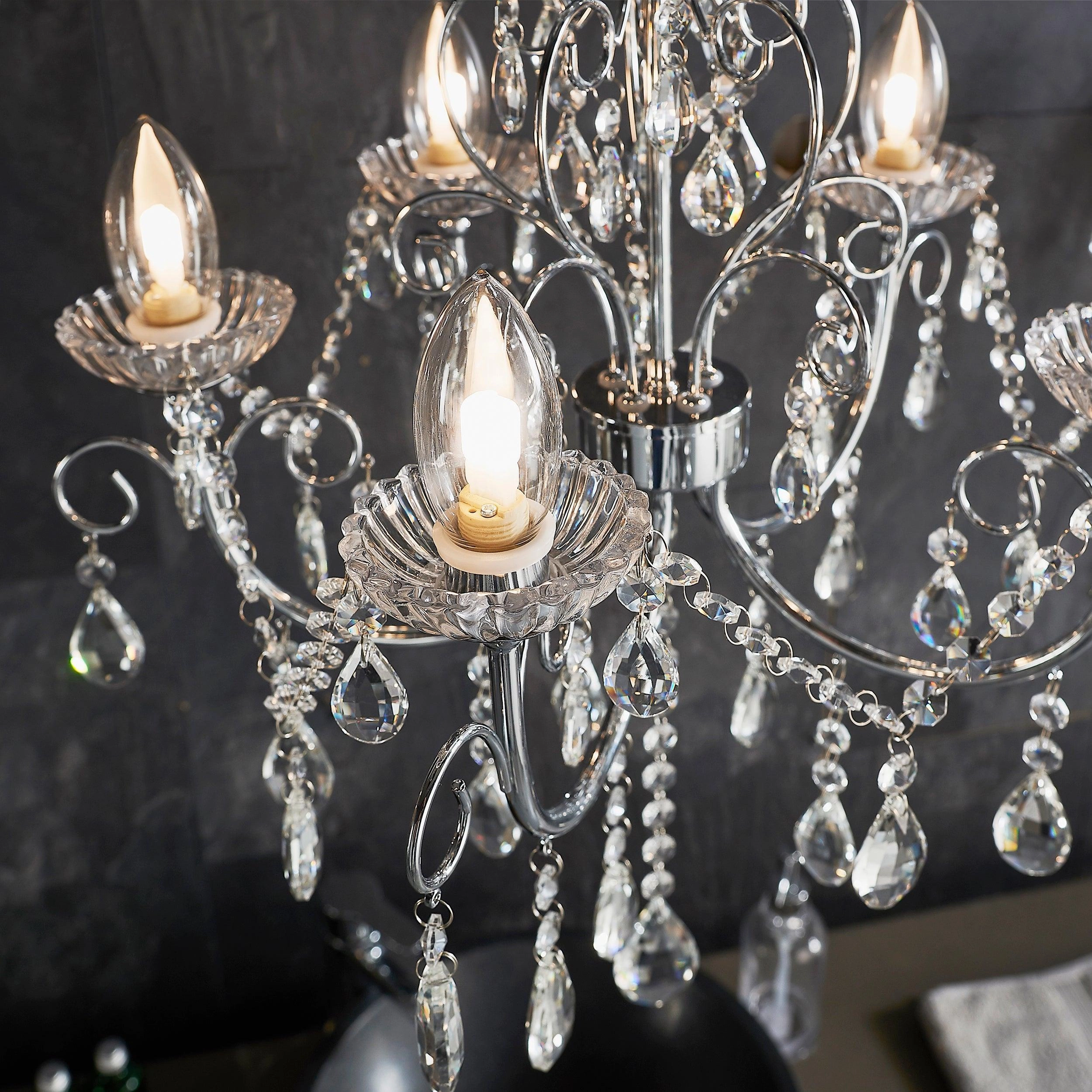 Tabitha Crystal Glass & Chrome 5 Light Bathroom Ceiling Light
