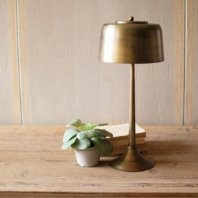 Tall Antique Brass Table Lamp with Brass Shade rechargeable bedside light