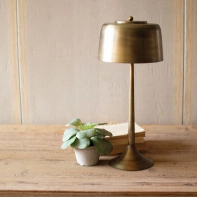 Tall Antique Brass Table Lamp with Brass Shade rechargeable bedside light
