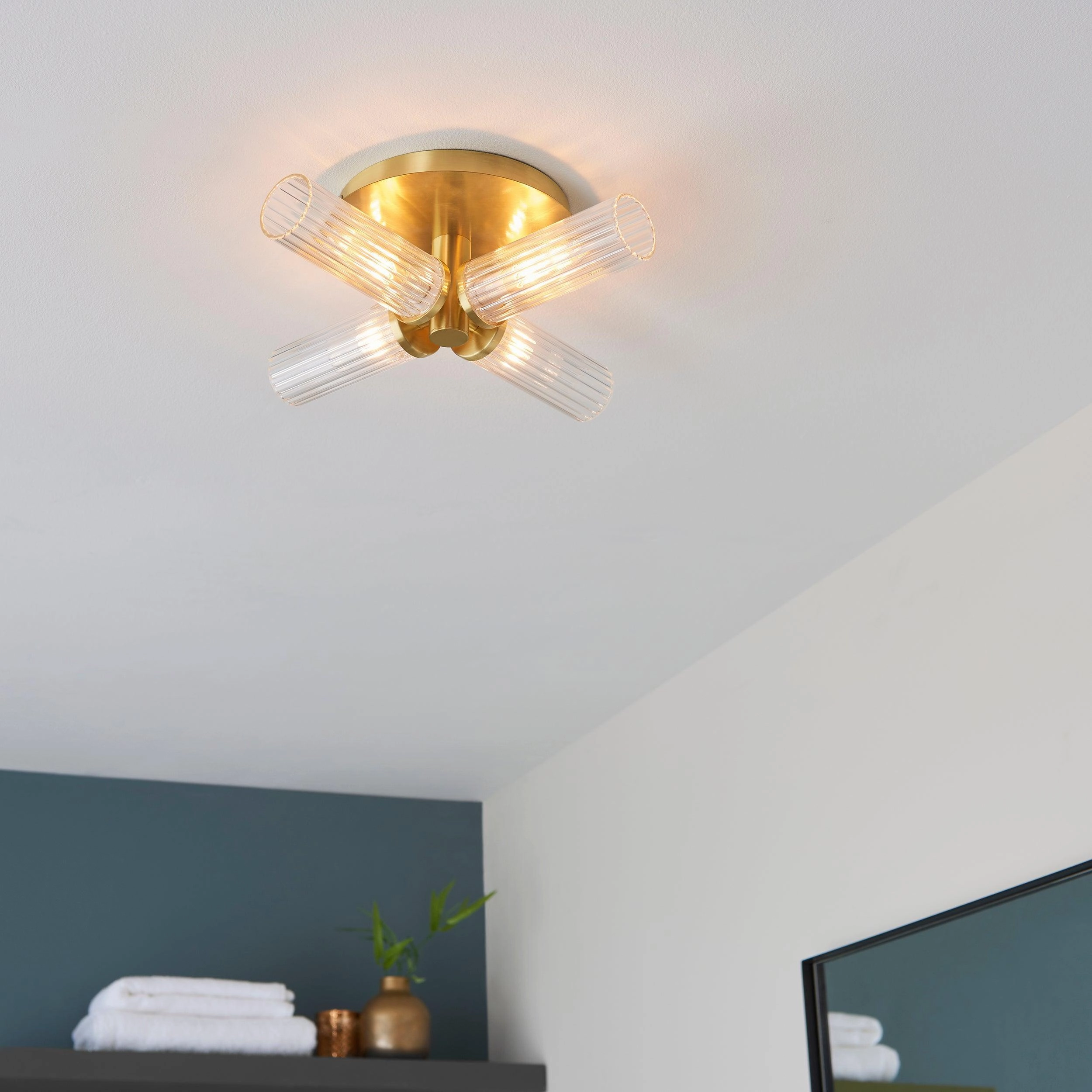 Talo 4 Light Brass Semi Flush Bathroom Ceiling Light