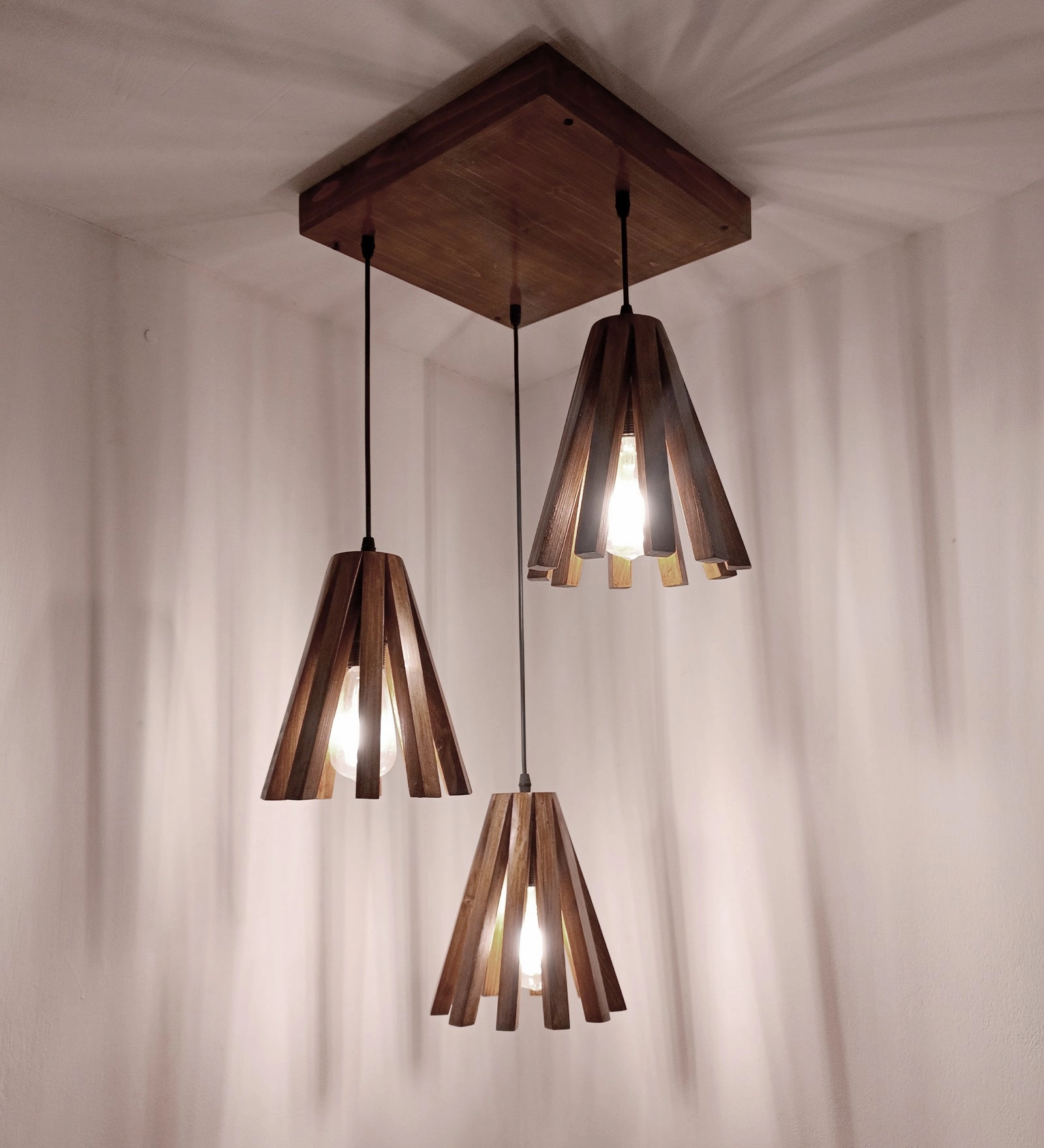 Taper Brown Wooden Cluster Hanging Lamp (BULB NOT INCLUDED)