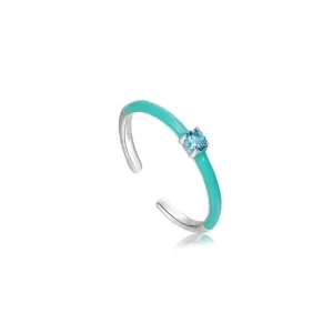 Teal Enamel Silver Adjustable Ring R028-03H-T Ania Haie Jewellery