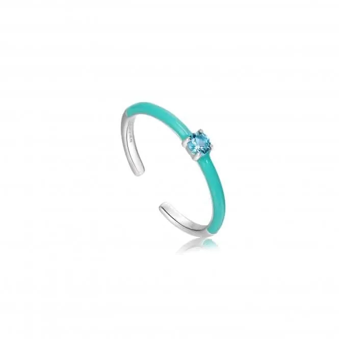 Teal Enamel Silver Adjustable Ring R028-03H-T Ania Haie Jewellery
