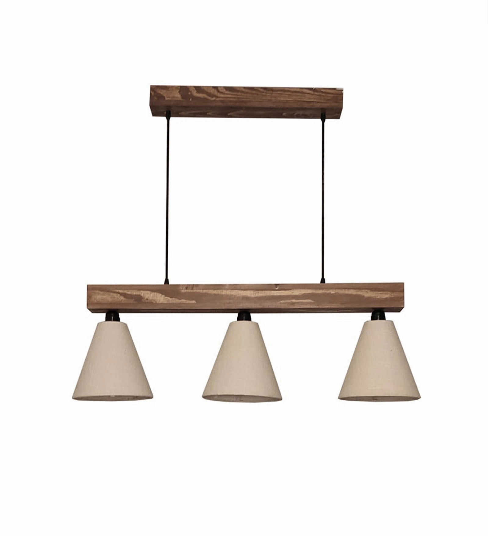 Terzo Brown Wooden Series Hanging Lamp with Beige Fabric Lampshade (BULB NOT INCLUDED)