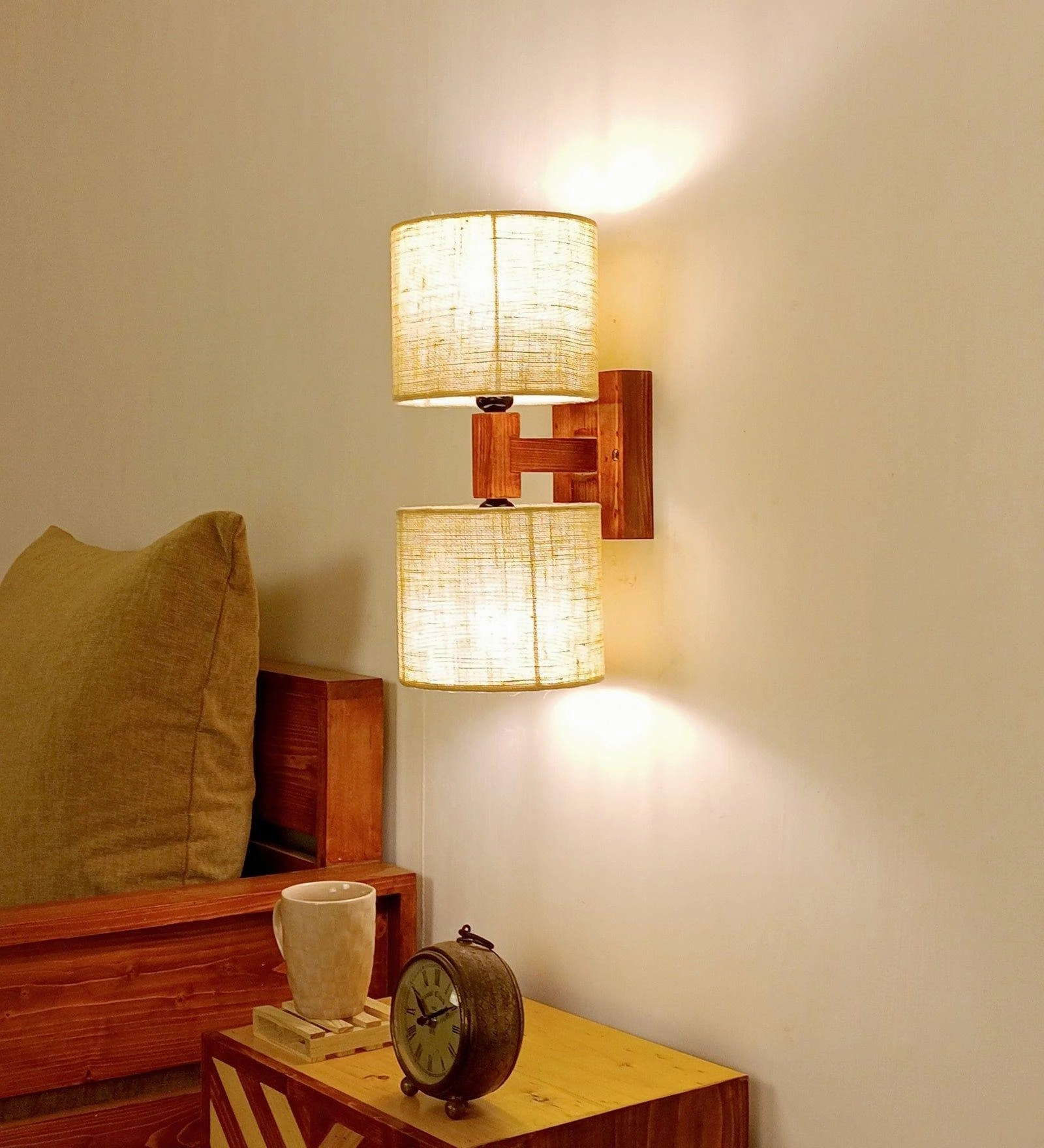 Tesca Duo Brown Wooden Wall Light - (BULB NOT INCLUDED) vintage desk lamp