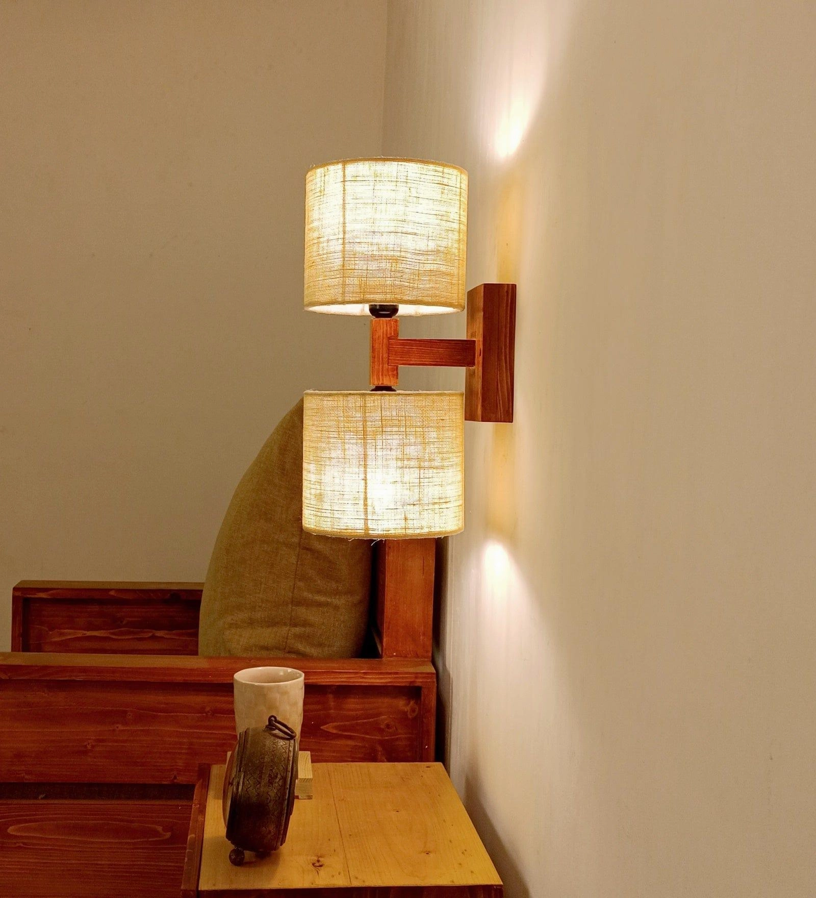 Tesca Duo Brown Wooden Wall Light - (BULB NOT INCLUDED)