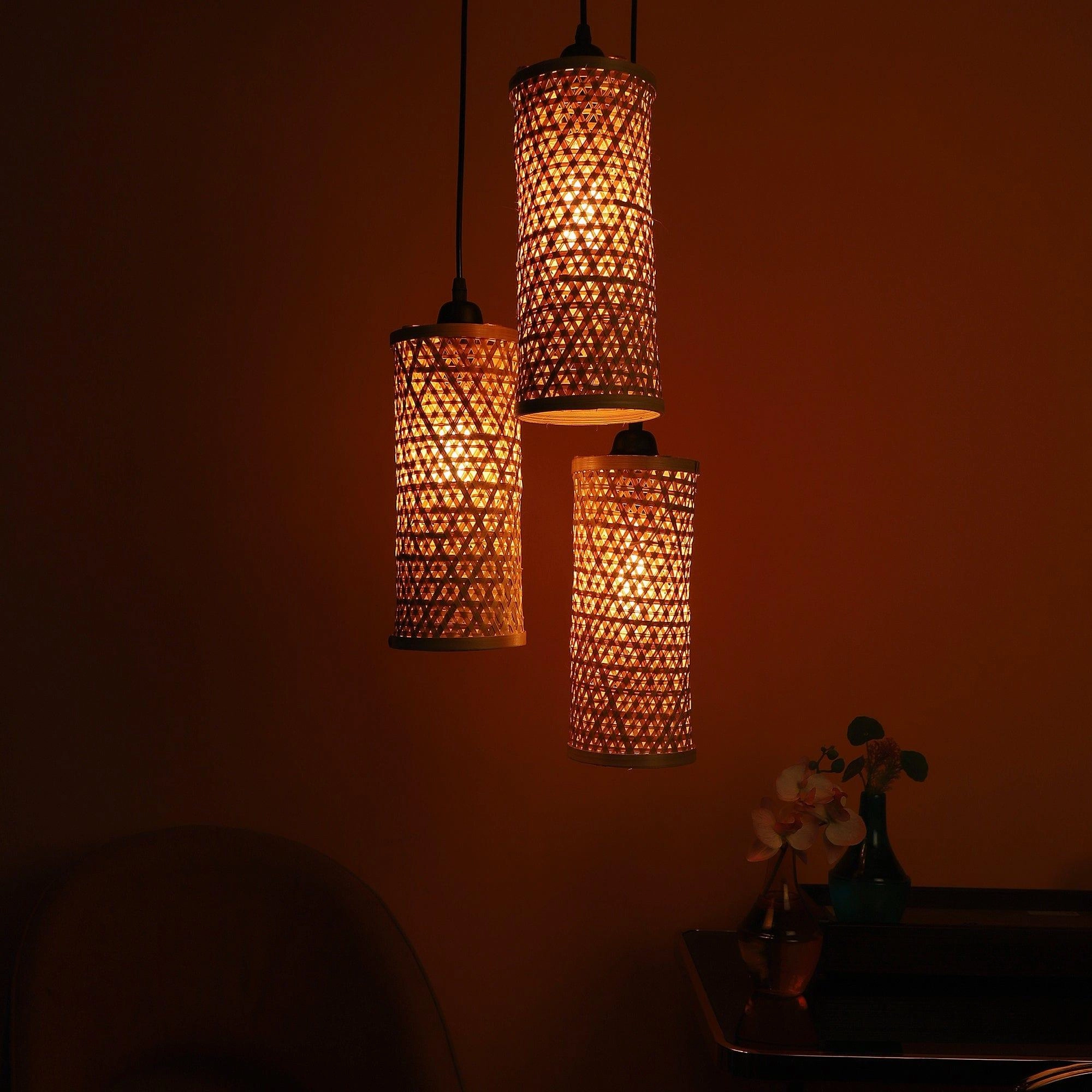 Three Iron Glass Cream Black Cluster Hanging Lights