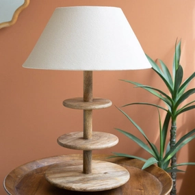 Three Tier Mango Wood Lamp With Fabric Shade rechargeable bedside light