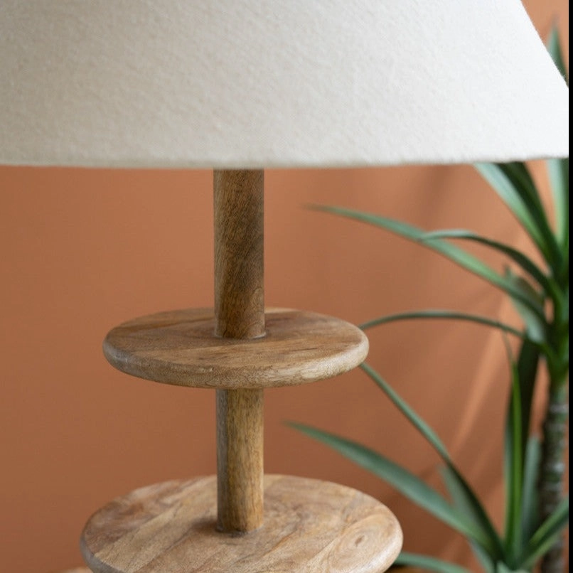 Three Tier Mango Wood Lamp With Fabric Shade