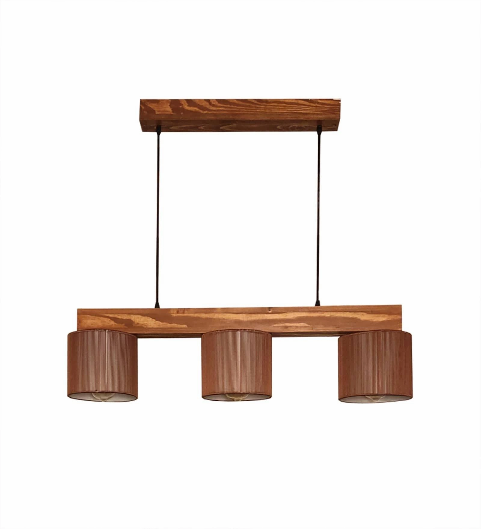 Tiga Brown Wooden Series Hanging Lamp with Brown Fabric Lampshades (BULB NOT INCLUDED)