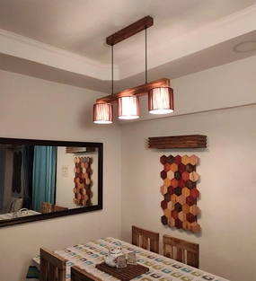 Tiga Brown Wooden Series Hanging Lamp with Brown Fabric Lampshades (BULB NOT INCLUDED) contemporary ceiling fixture