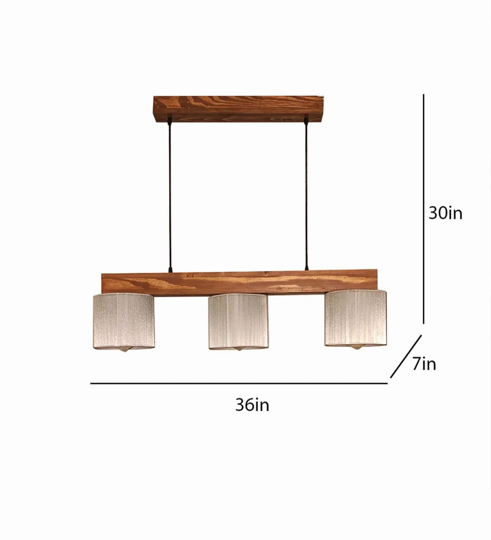 Tiga Brown Wooden Series Hanging Lamp with Silver Fabric Lampshades (BULB NOT INCLUDED)