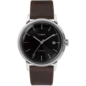 Timex Men's Automatic Watch - Marlin Black Dial Brown Leather Strap | TW2T23000ZV Timex Watches