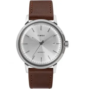 Timex Men's Automatic Watch - Marlin Silver Dial Leather Strap | TW2T22700ZV Timex Watches