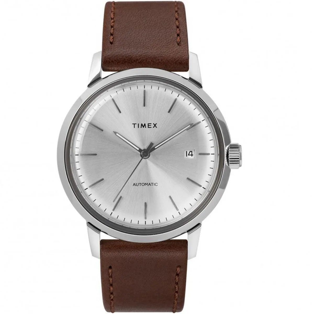 Timex Men's Automatic Watch - Marlin Silver Dial Leather Strap | TW2T22700ZV Timex Watches