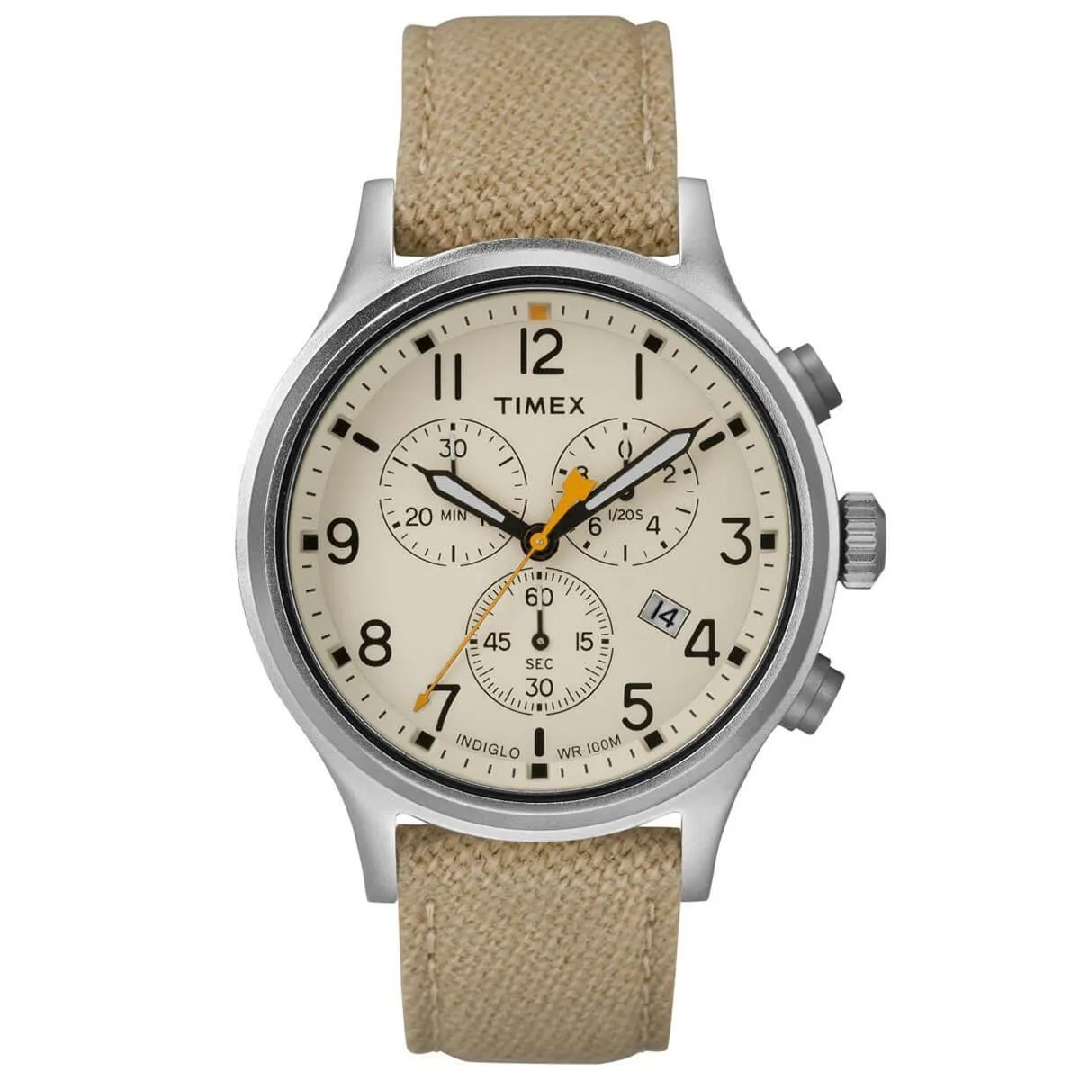 Timex Men's Chronograph Watch - Allied Quartz Beige Dial Khaki Strap | TW2R47300 Timex Watches