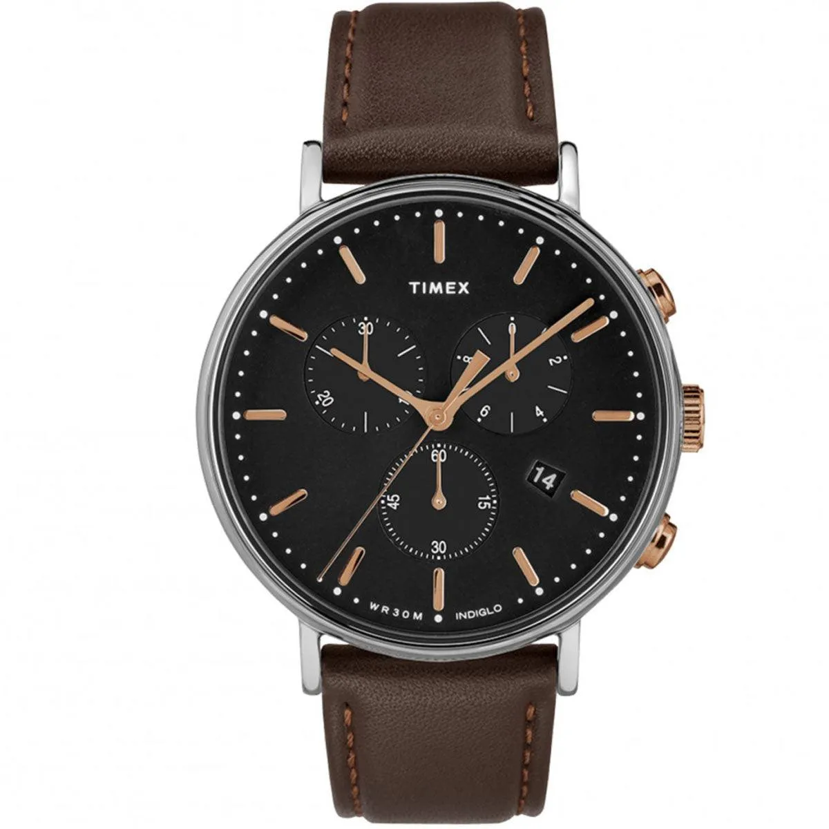 Timex Men's Chronograph Watch - Fairfield Black Dial Brown Strap | TW2T11500VQ Timex Watches