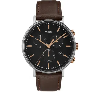 Timex Men's Chronograph Watch - Fairfield Black Dial Brown Strap | TW2T11500VQ Timex Watches
