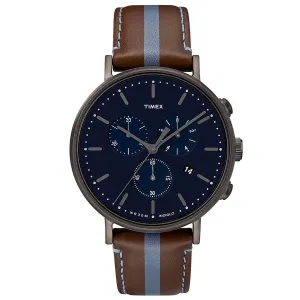 Timex Men's Chronograph Watch - Fairfield Date Brown & Blue Leather Strap | TW2R37700 Timex Watches
