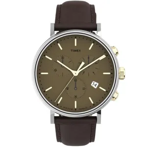 Timex Men's Chronograph Watch - Fairfield Tan Dial Brown Strap | TW2T67700VQ Timex Watches