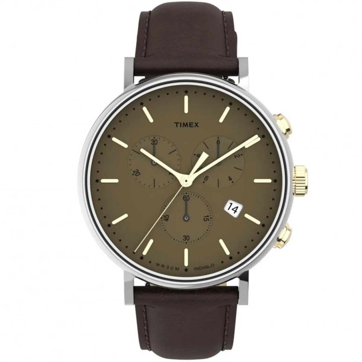 Timex Men's Chronograph Watch - Fairfield Tan Dial Brown Strap | TW2T67700VQ Timex Watches