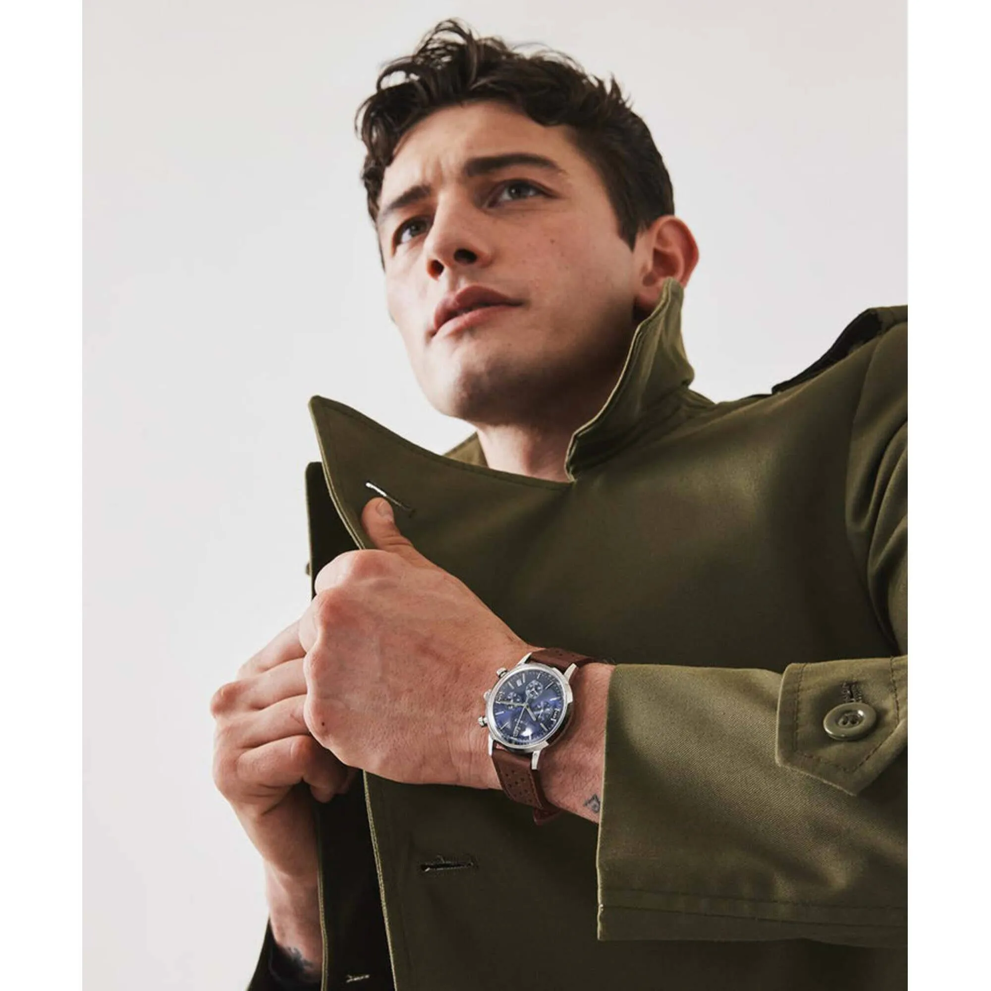 Timex Men's Chronograph Watch - Marlin Blue Dial Brown Leather Strap | TW2W10200VQ Timex Watches