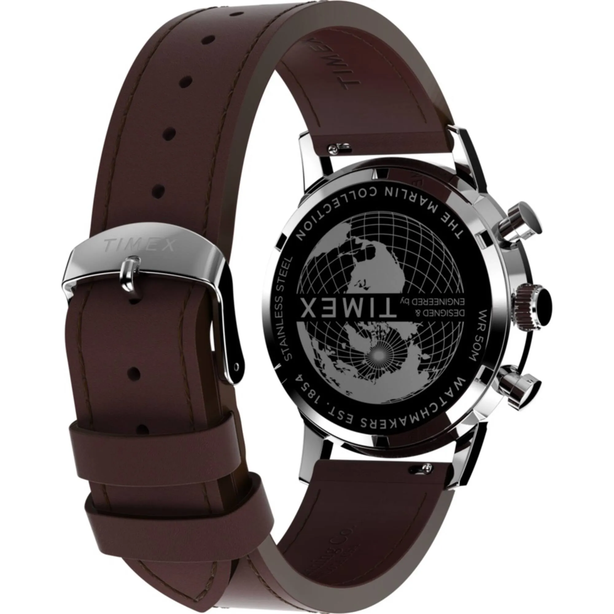 Timex Men's Chronograph Watch - Marlin Blue Dial Brown Leather Strap | TW2W10200VQ Timex Watches