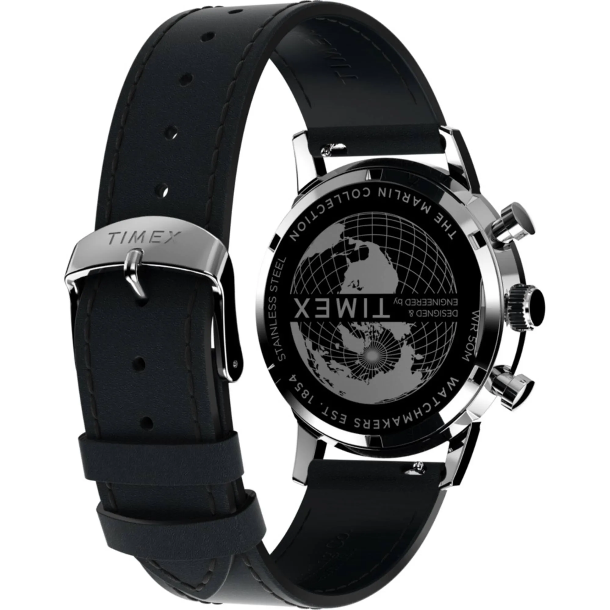 Timex Men's Chronograph Watch - Marlin Silver Tone Dial Black Strap | TW2W10300VQ Timex Watches