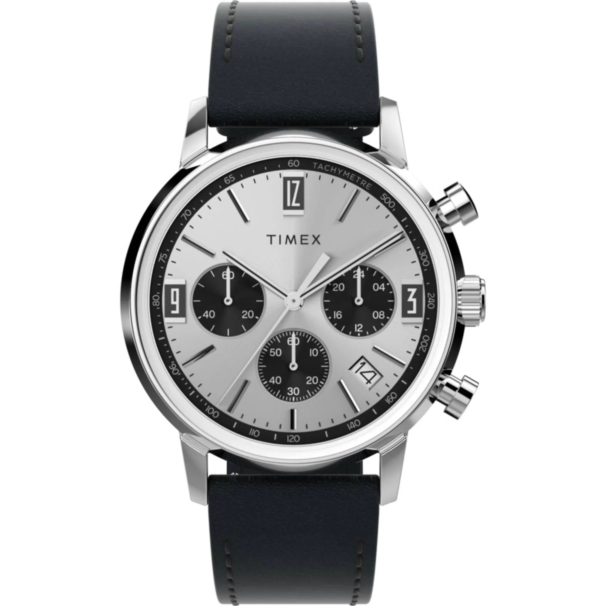 Timex Men's Chronograph Watch - Marlin Silver Tone Dial Black Strap | TW2W10300VQ Timex Watches