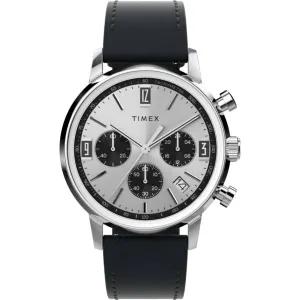 Timex Men's Chronograph Watch - Marlin Silver Tone Dial Black Strap | TW2W10300VQ Timex Watches